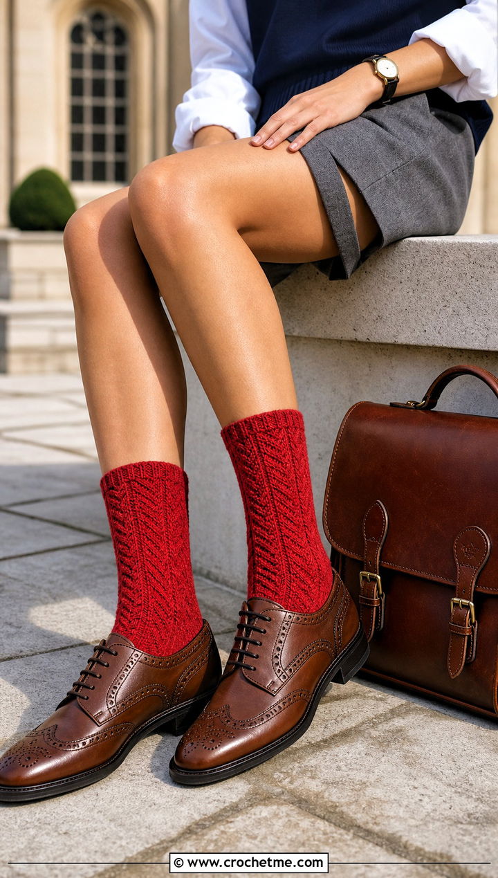 Herringbone Crew Crochet Wool Socks With Suit Shorts - 30 Crochet Wool Socks outfit ideas