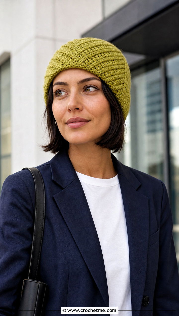 Herringbone Crochet Beanie With Matching Suit - 15 Crochet Textured Beanie outfit ideas