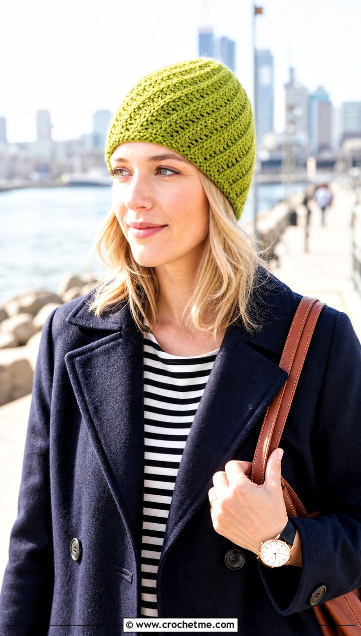 Herringbone Crochet Beanie With Peacoat - 25 3 Weight Yarn Crochet Beanie outfit ideas