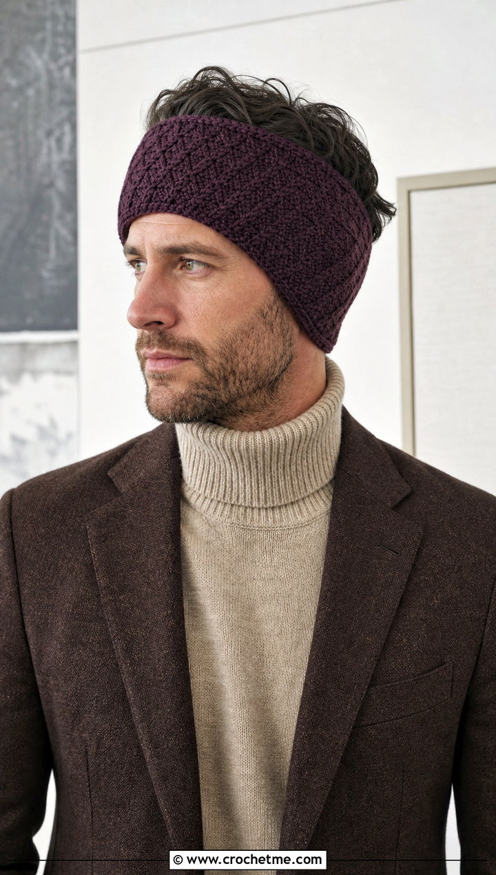 Herringbone Crochet Ear Warmer With Blazer And Jeans - 15 mens crochet ear warmer outfit ideas