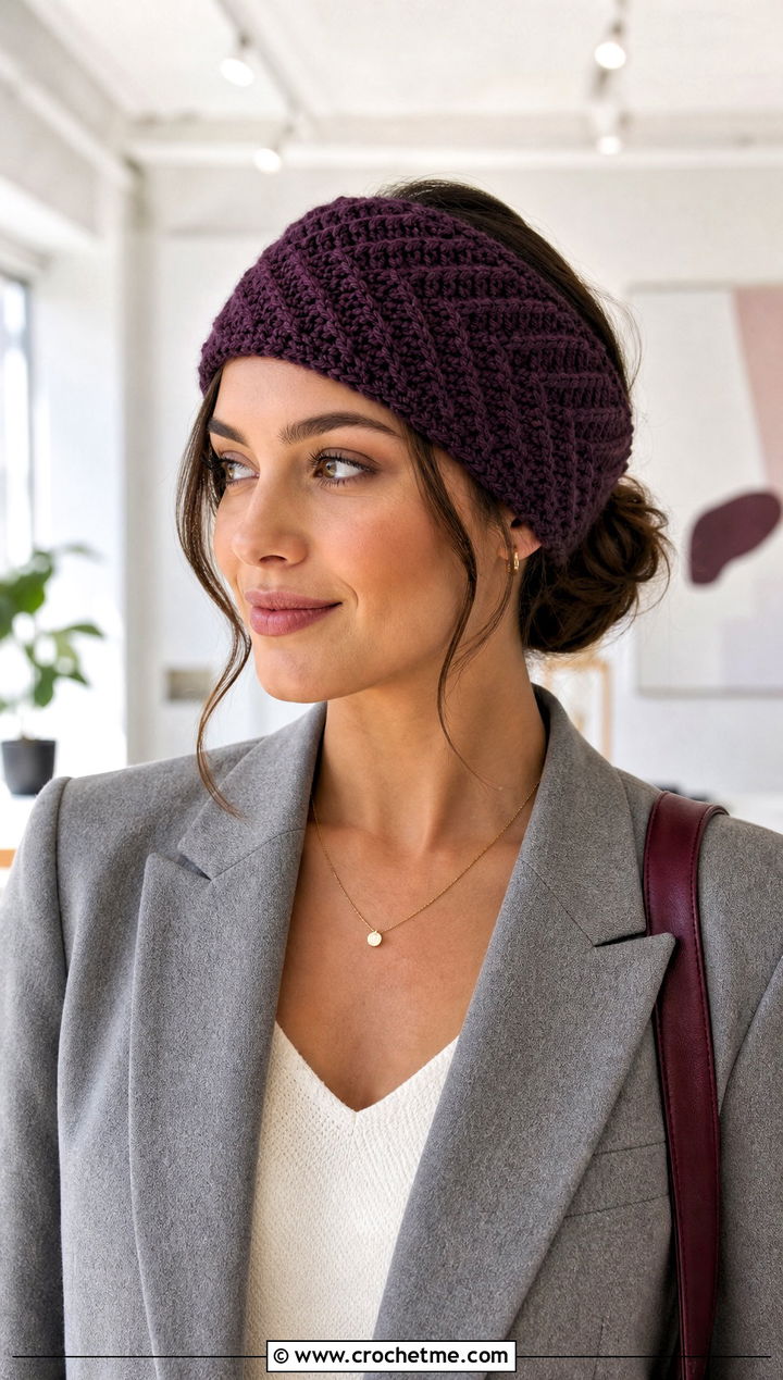Herringbone Crochet Ear Warmer With Matching Suit - 15 Quick And Easy Crochet Ear Warmers outfit ideas