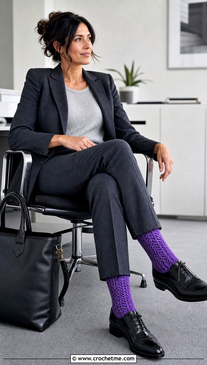 Herringbone Crochet Flat Socks With Tailored Trousers - 25 Crochet Flat Socks outfit ideas