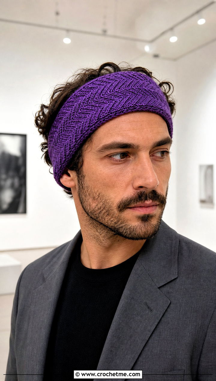Herringbone Crochet Headband With Blazer And Trousers - 15 Crochet Headband For Men outfit ideas