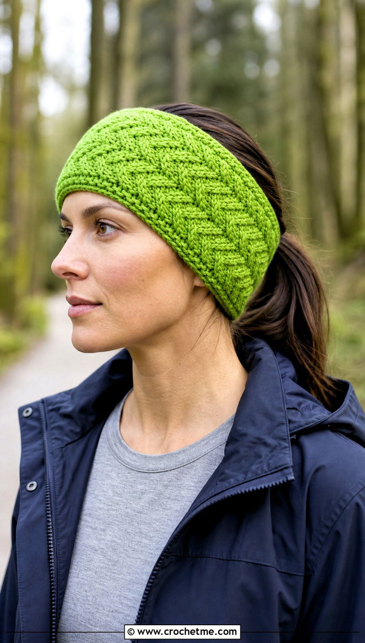 Herringbone Crochet Headband With Utility Jacket - 30 crochet fall headband outfit ideas