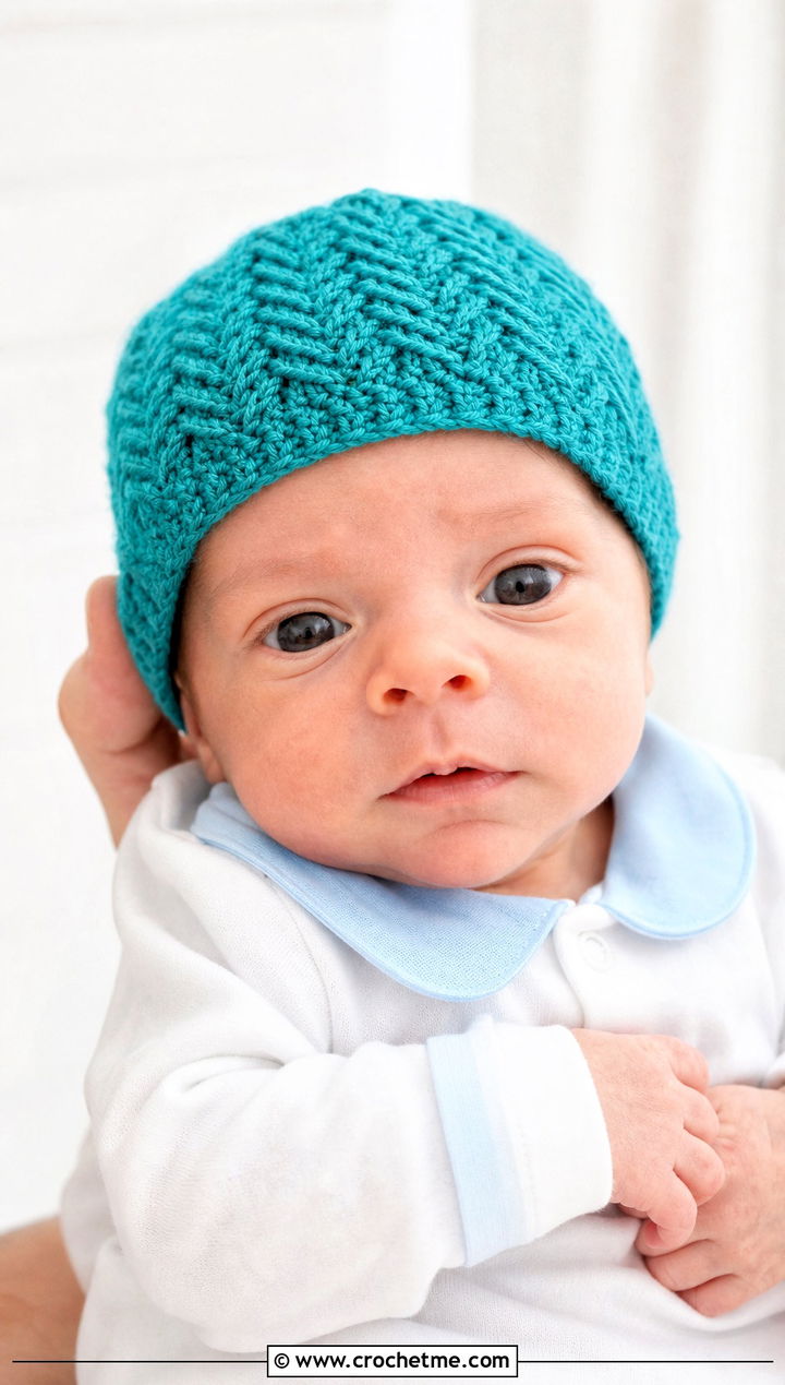 Herringbone Stitch Preemie Hat With Collared Romper - 30 crochet premie hats outfit ideas