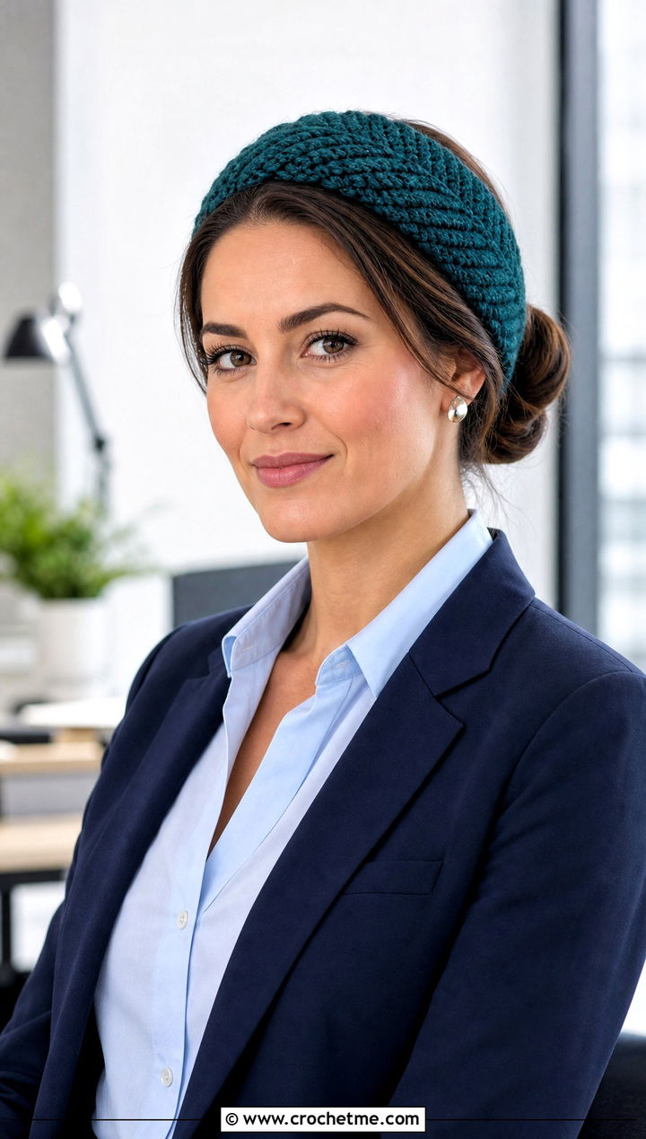 Herringbone Wide Cinch Crochet Headband With Blazer And Trousers - 15 wide cinch crochet headband outfit ideas