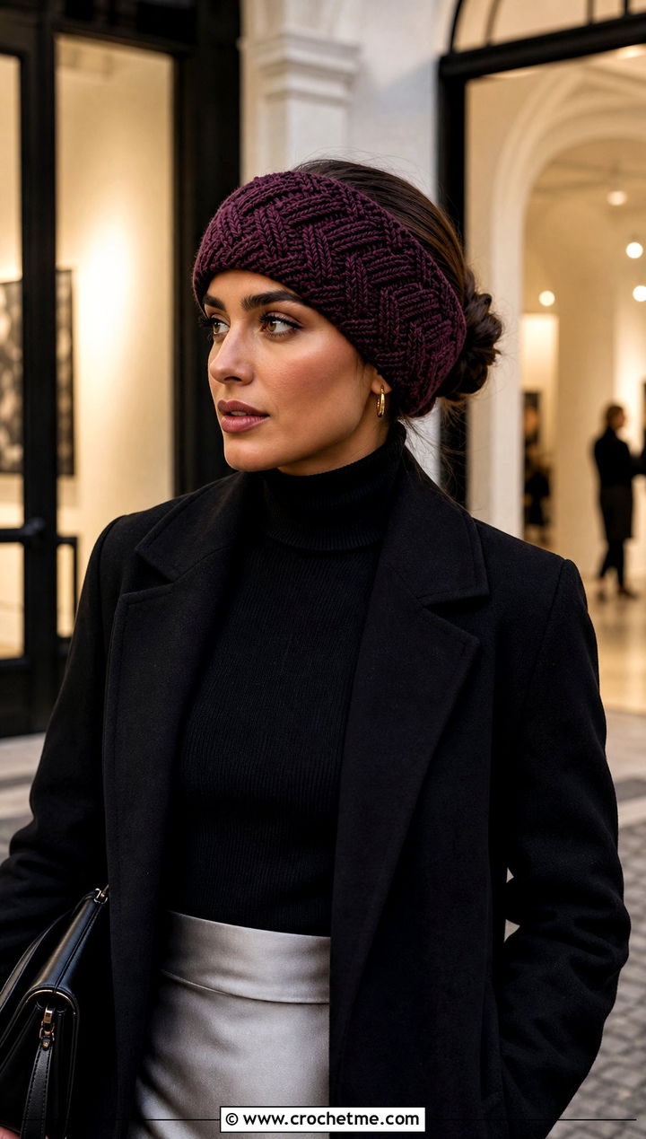 Herringbone Wide Crochet Ear Warmer With Satin Skirt - 15 Wide Crochet Ear Warmer outfit ideas