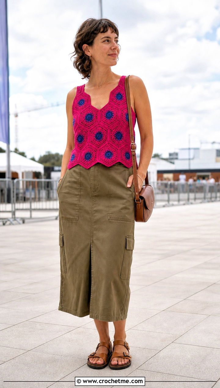 Hexagon Crochet Top With Utility Skirt - 25 Easy Crochet Projects Top outfit ideas