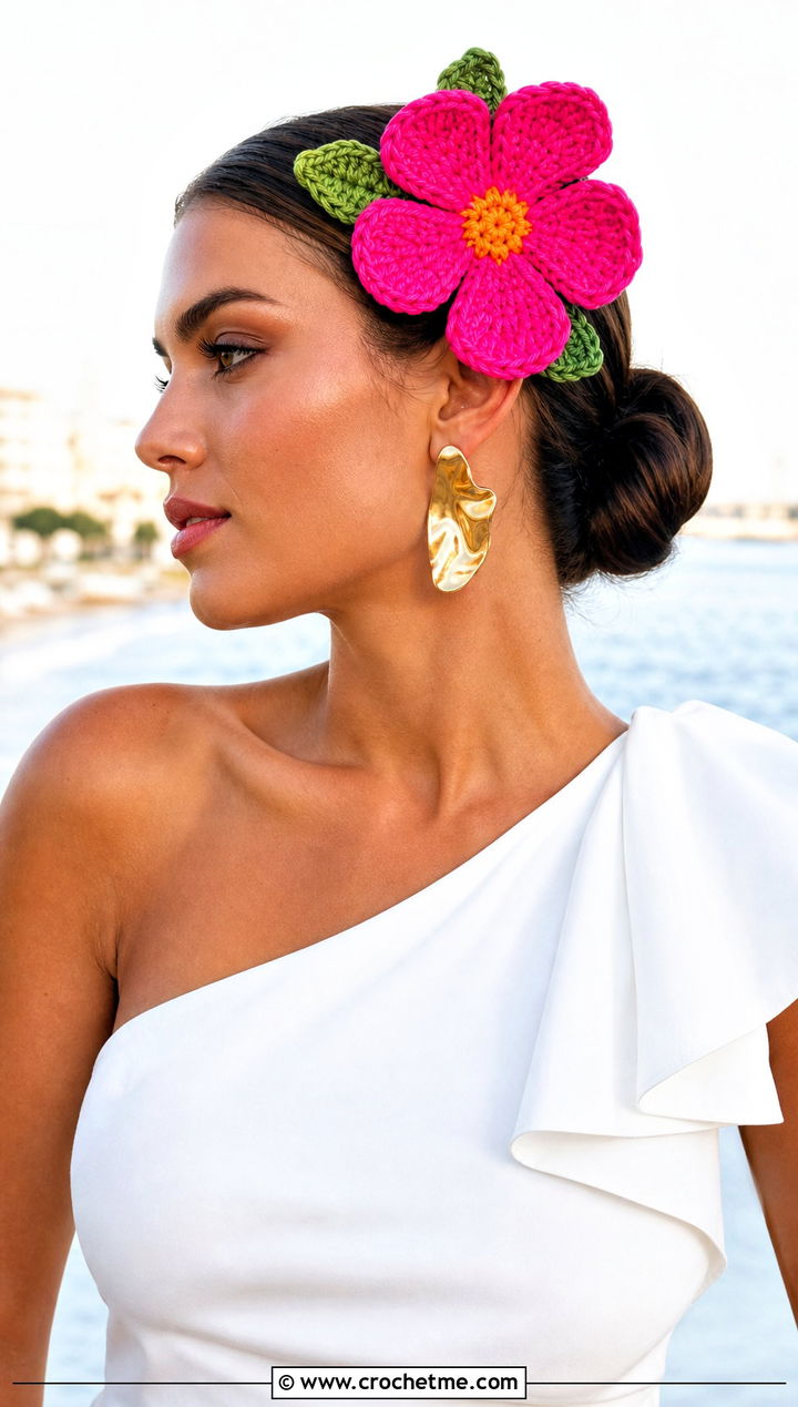 Hibiscus Flower Headband With Resort Outfit - 15 crochet lovely flower headband outfit ideas