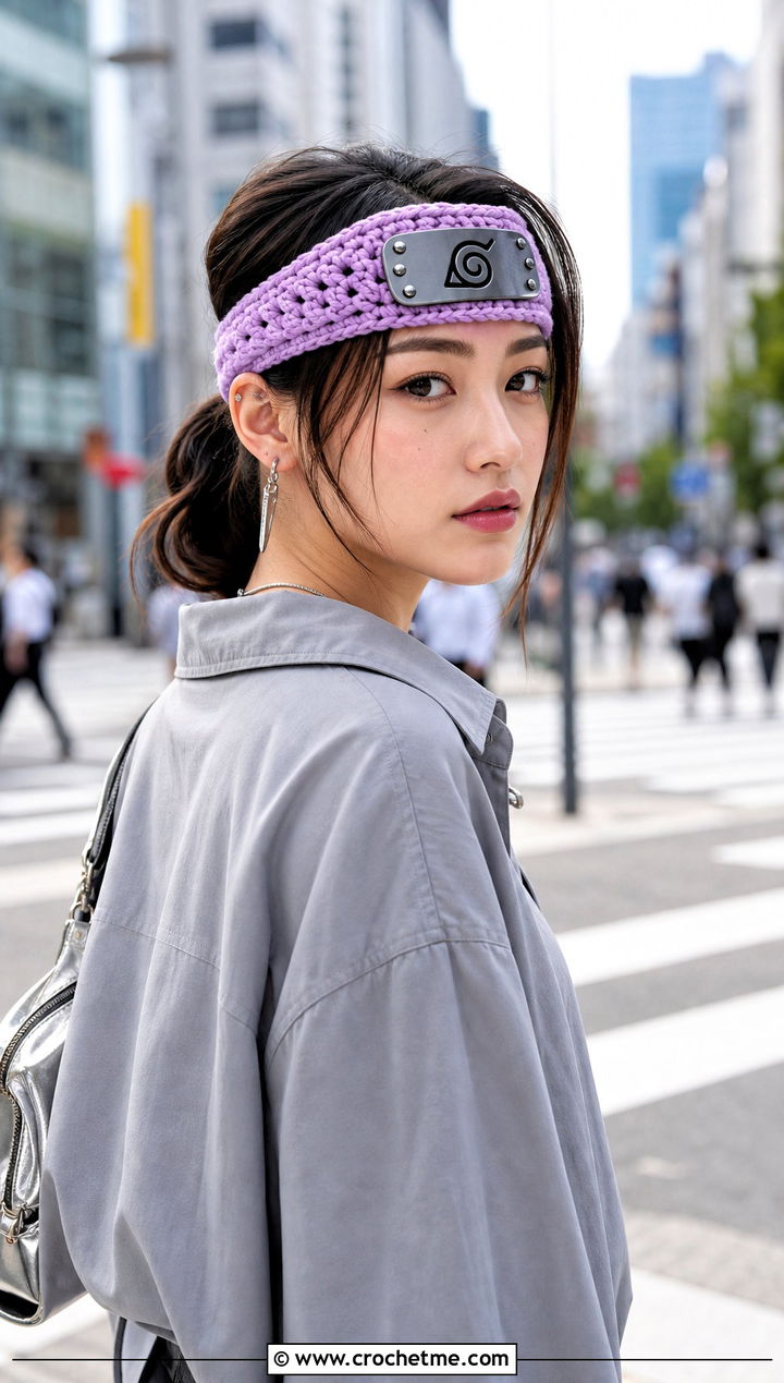 Hidden Stone Braided Edge Crochet Naruto Headband With Leather Pants - 30 crochet naruto headband outfit ideas