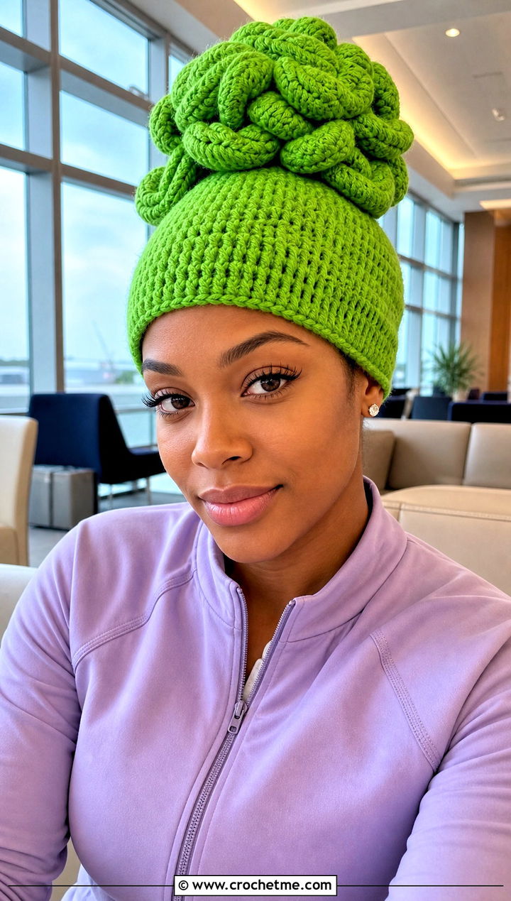 High Bun Cabbage Patch Crochet Hat With Matching Tracksuit - 25 Cabbage Patch Crochet Hat outfit ideas