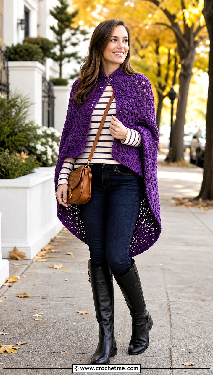 High Low Crochet Cape With Skinny Jeans - 15 diy crochet cape outfit ideas