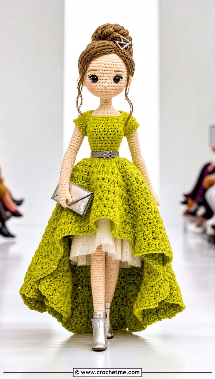 High Low Crochet Doll Dress With Metallic Boots - 25 amigurumi crochet doll dress outfit ideas