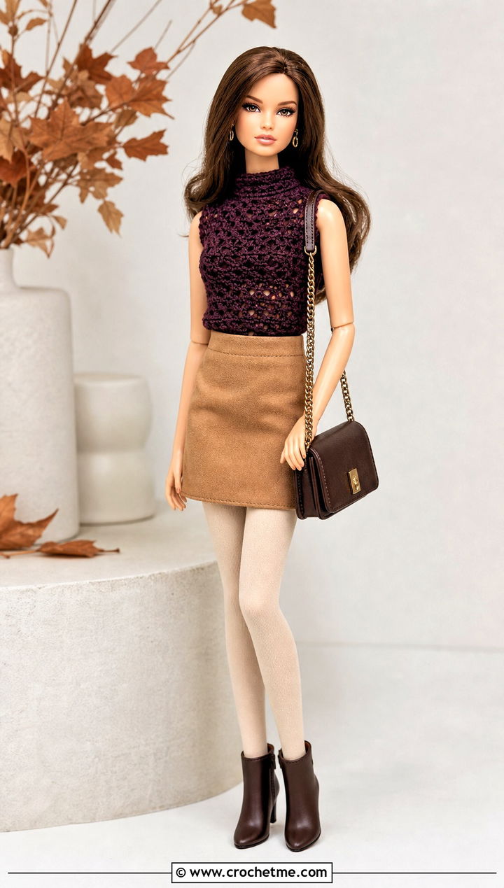 High Neck Crochet Doll Vest With Mini Skirt - 20 crochet doll vest outfit ideas