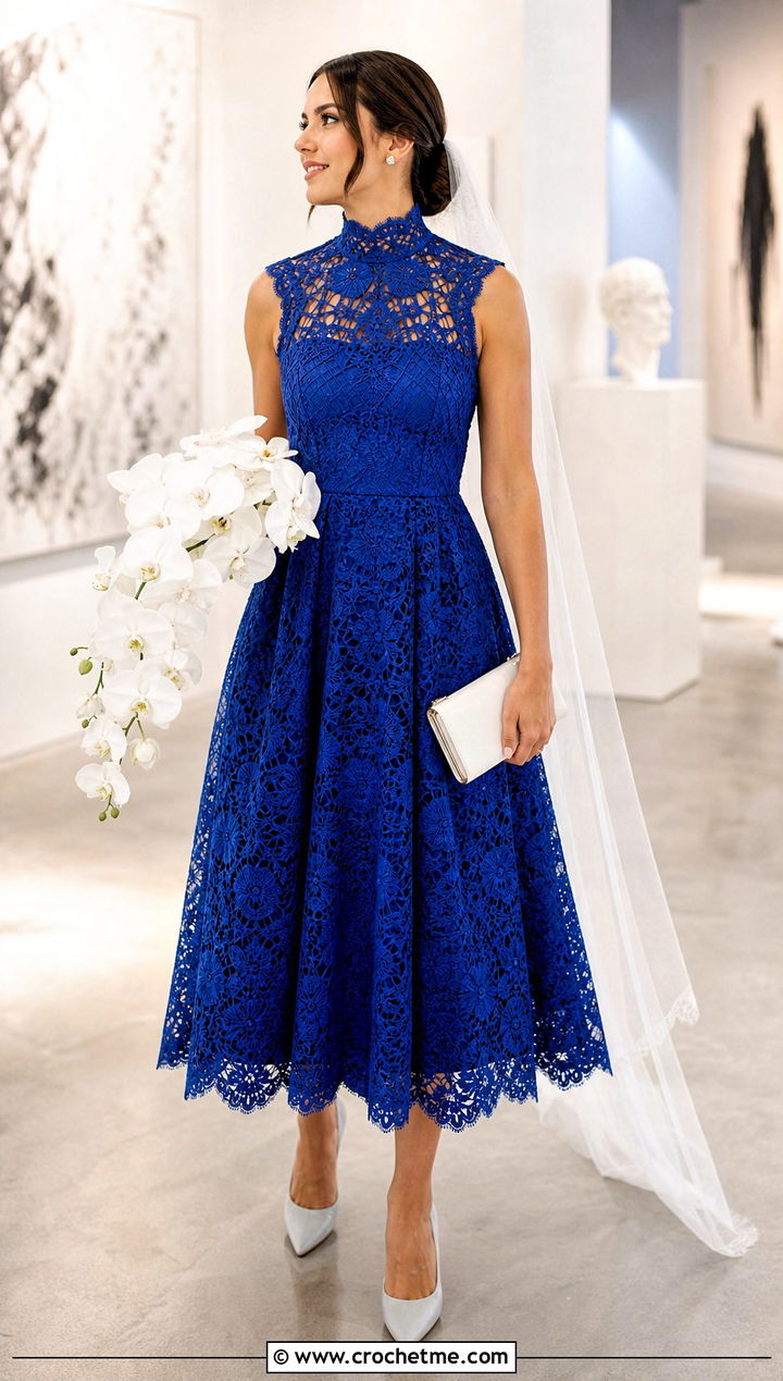 High Neck Crochet Lace Wedding Dress - 30 crochet lace wedding dress outfit ideas