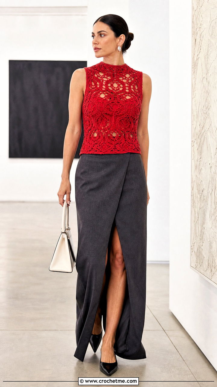 High Neck Crochet Tank With Tailored Maxi Skirt - 35 boho crochet top outfit ideas