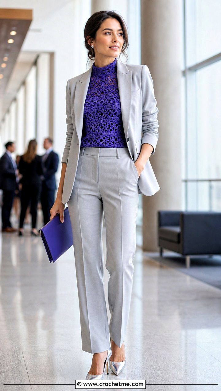 High Neck Crochet Top With A Trouser Suit - 35 Crochet Jamaican Outfit ideas