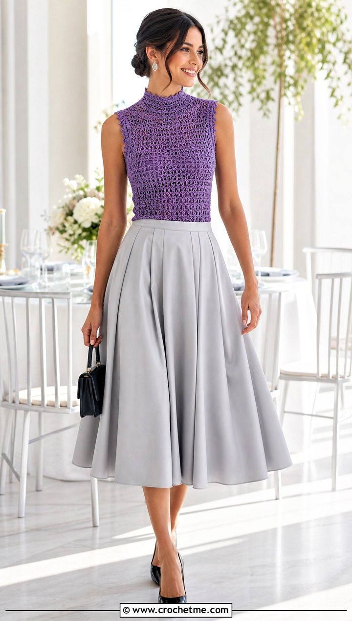 High Neck Crochet Top With Full Midi Skirt - 30 diy crochet top outfit ideas