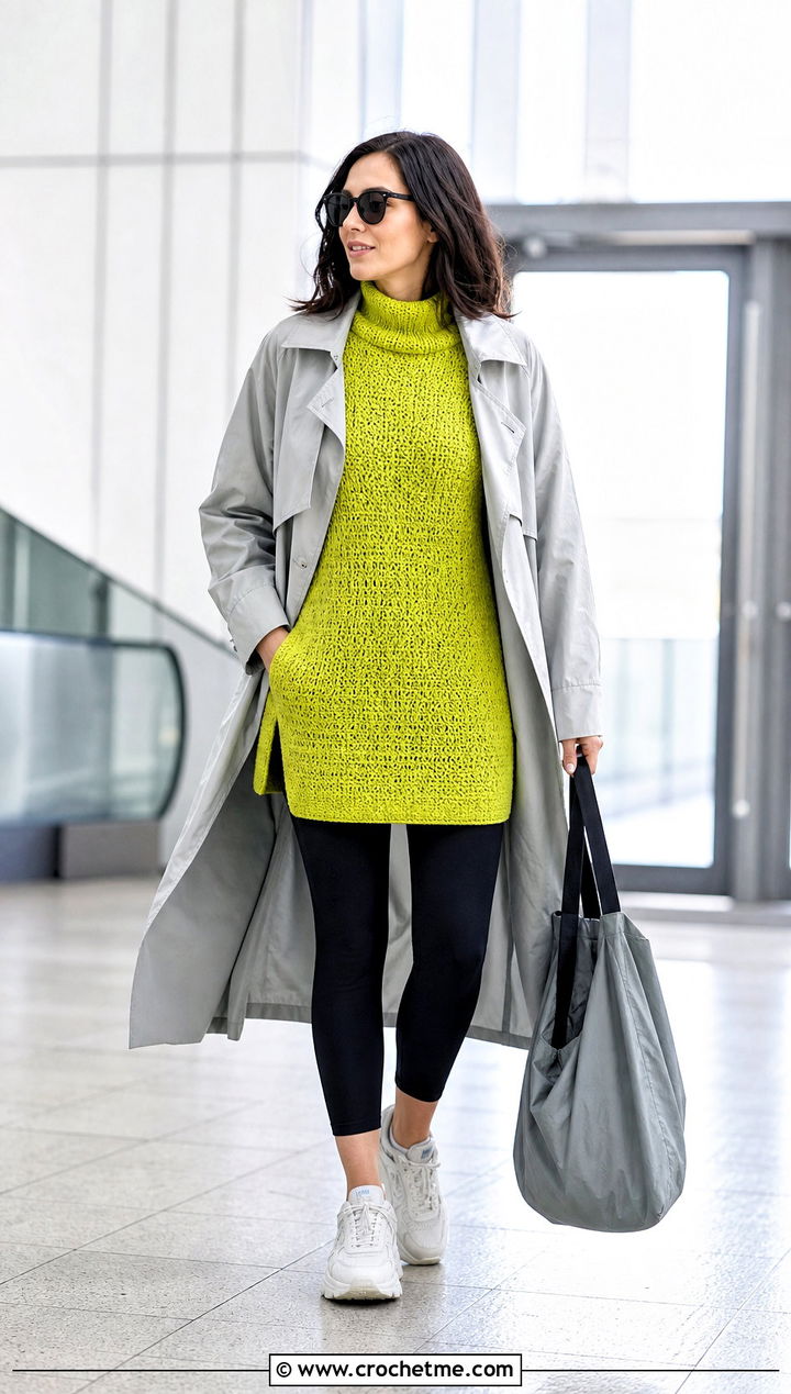 High Neck Crochet Tunic Top With Leggings - 35 high neck crochet top outfit ideas
