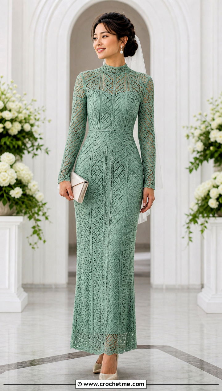 High Neck Crochet Wedding Dress - 15 Elegant Crochet Wedding Dress outfit ideas