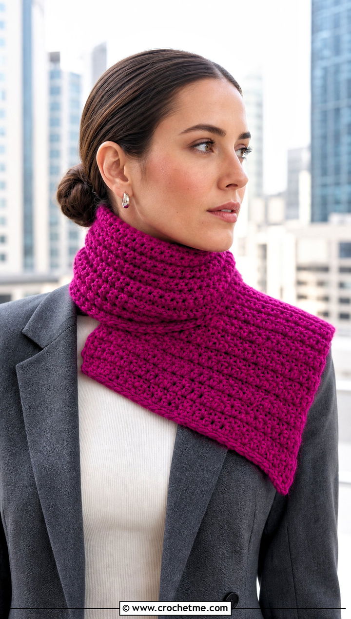 High Neck Huntress Crochet Cowl With Blazer - 15 huntress crochet cowl outfit ideas