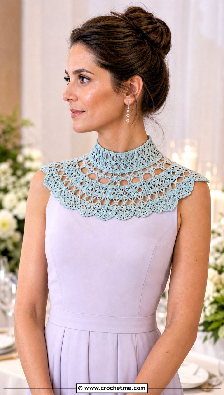 High Neck Lace Crochet Collar With Crepe Maxi Dress - 15 Crochet Collar For Wedding outfit ideas