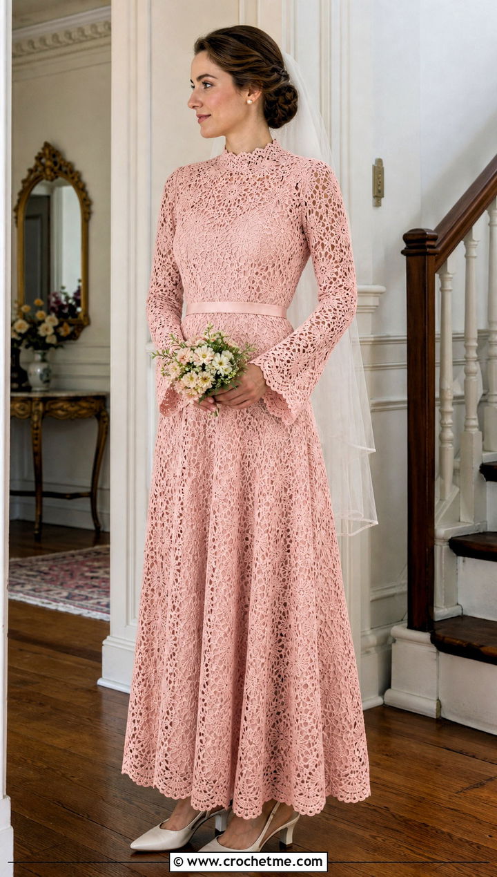 High Neck Vintage Crochet Wedding Dress - 25 Handmade Crochet Wedding Dress outfit ideas