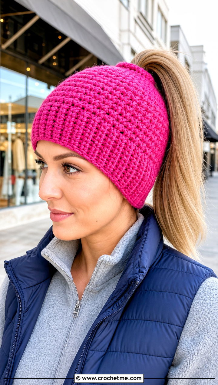 High Ponytail Crochet Beanie With Fleece Set - 20 Crochet Ponytail Beanie outfit ideas