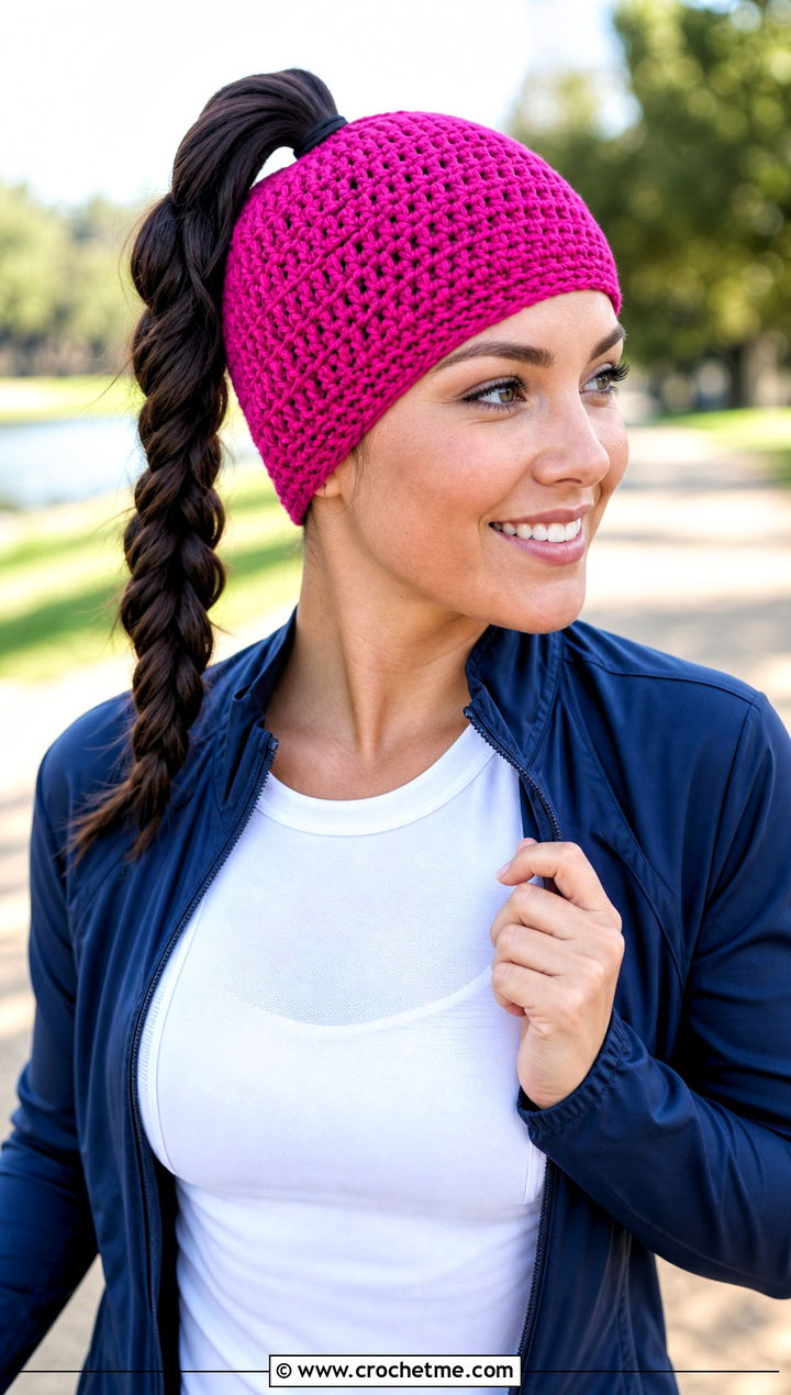 High Ponytail Crochet Beanie With Running Layers - 30 crochet hat with ponytail hole outfit ideas