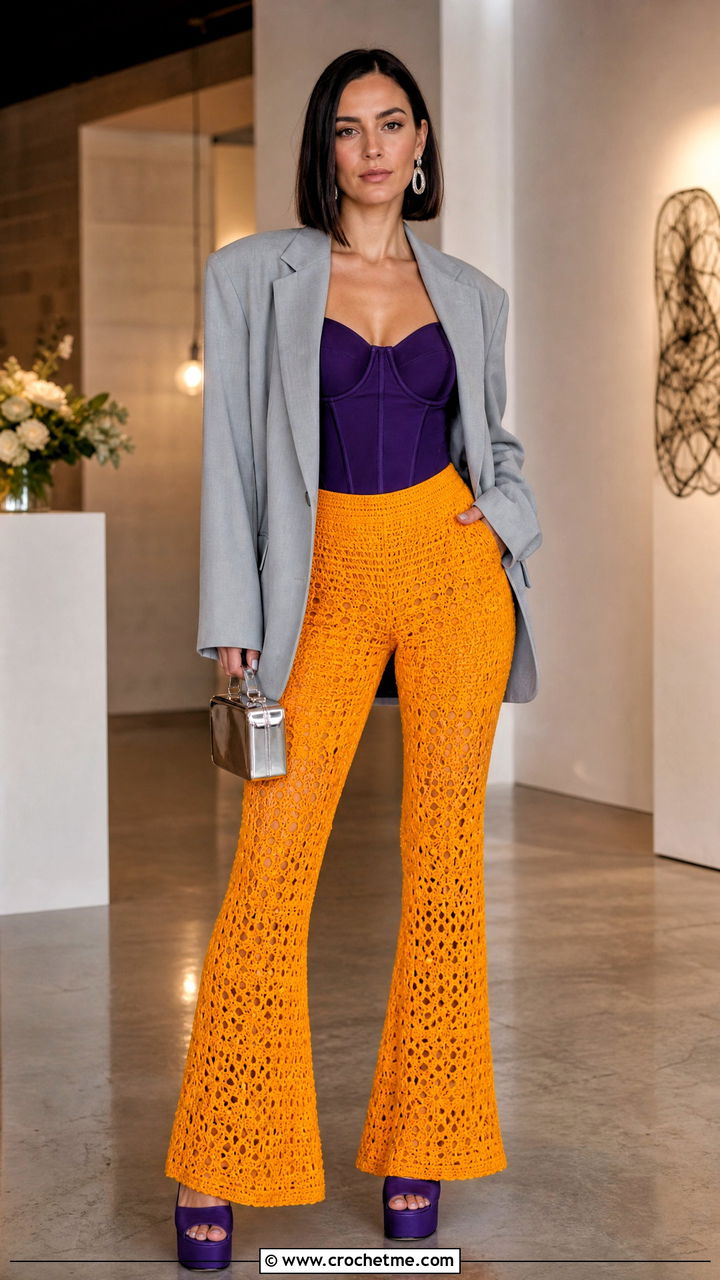 High Rise Crochet Flare Pants With Structured Bustier Top - 35 crochet flare pants outfit ideas