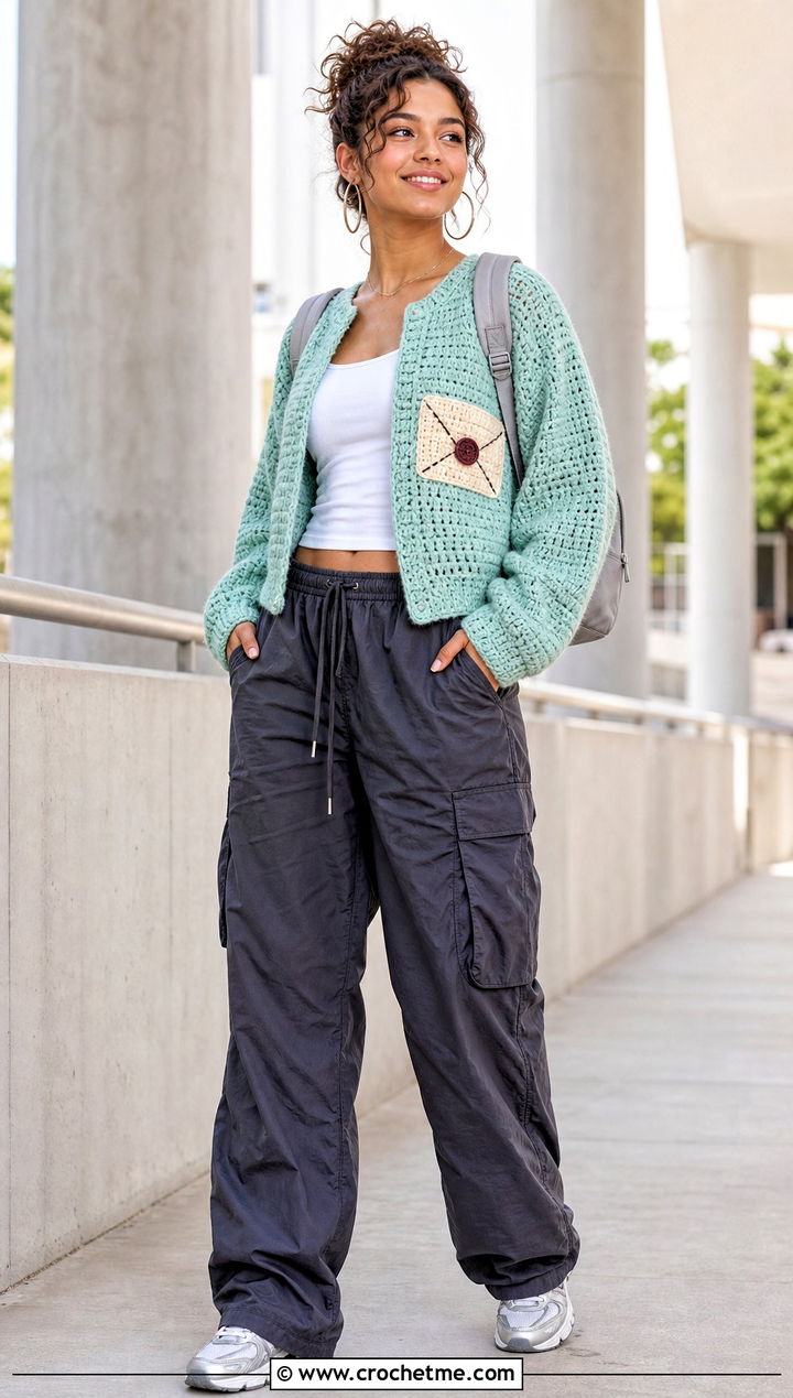 Hogwarts Letter Crochet Sweater With Parachute Pants - 35 crochet harry potter sweater outfit ideas