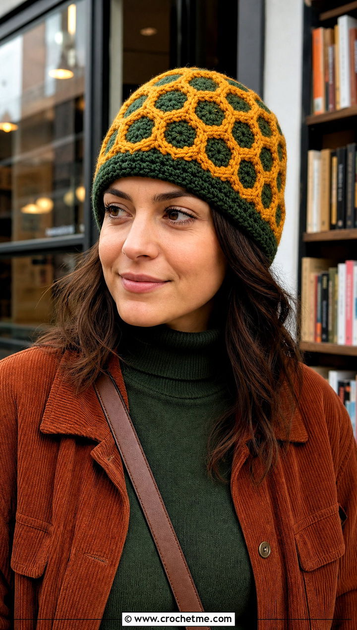 Honeycomb Mosaic Crochet Beanie With Corduroy Outfit - 25 Mosaic Crochet Beanie outfit ideas