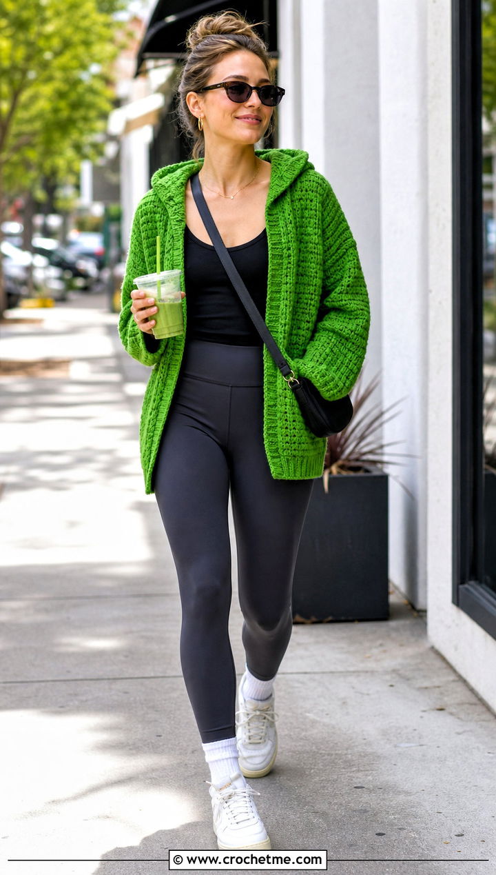 Hooded Alpine Stitch Crochet Cardigan With Leggings - 25 Alpine Stitch Crochet Cardigan outfit ideas