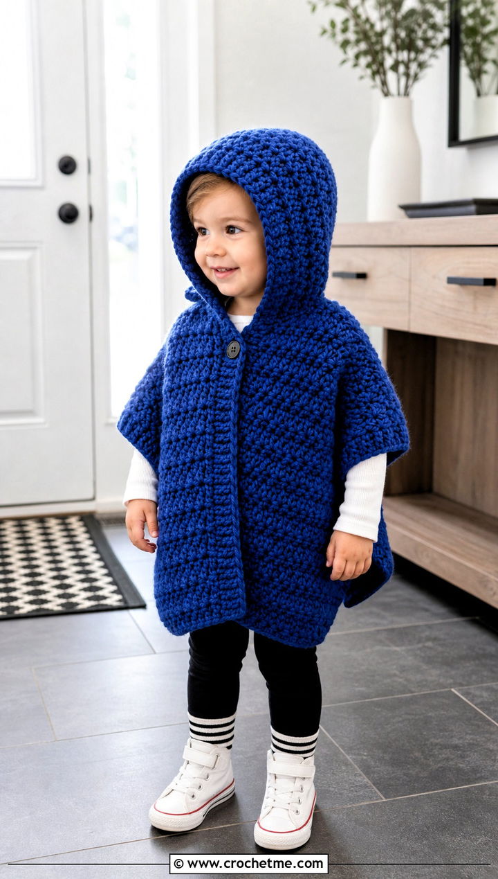 Hooded Chunky Crochet Carseat Poncho With Leggings - 25 Crochet Carseat Poncho outfit ideas