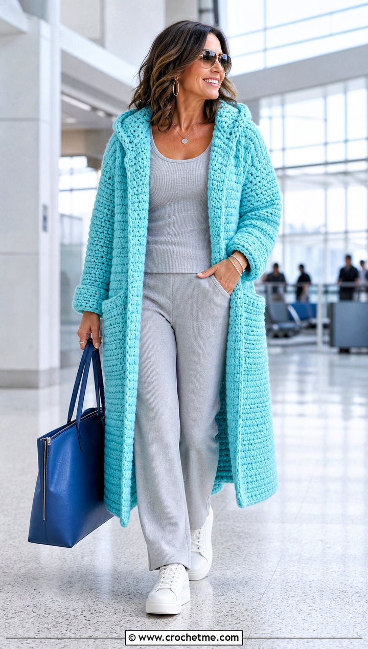 Hooded Chunky Crochet Duster Coat With Travel Set - 25 Chunky Crochet Coat outfit ideas