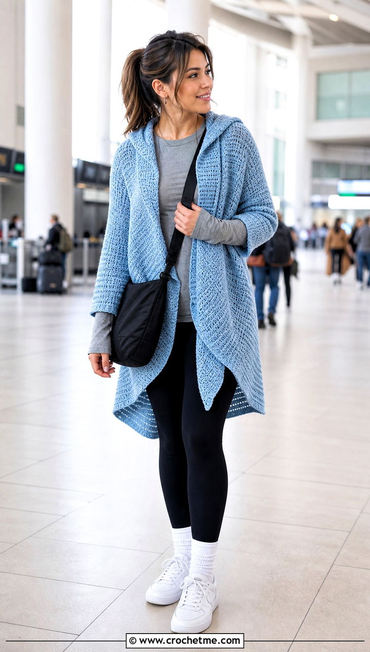 Hooded Circle Cardigan With Leggings - 30 crochet circle cardigan outfit ideas