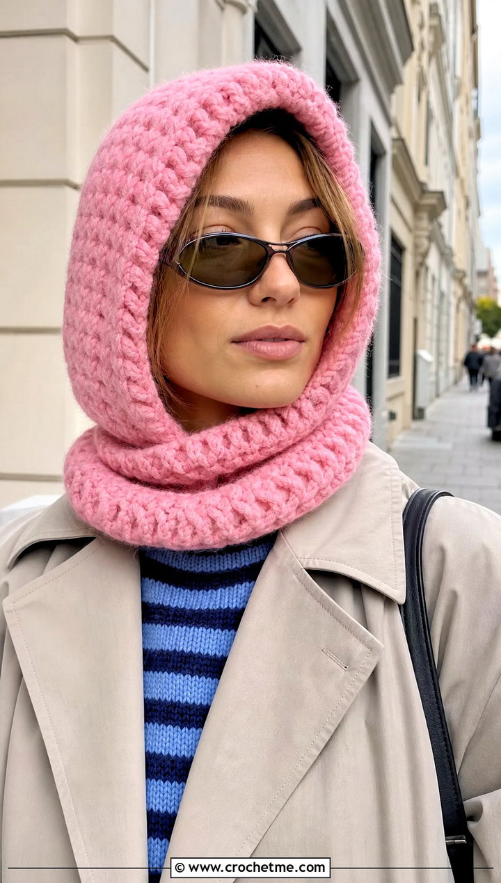 Hooded Cowl Crochet Balaclava Hat With Trench Coat - 25 crochet balaclava hat outfit ideas