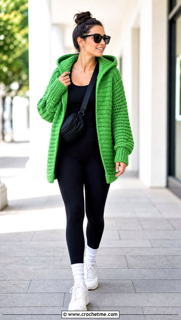 Hooded Crochet Blanket Jacket With Leggings - 25 crochet blanket jacket outfit ideas