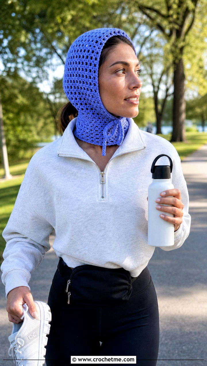 Hooded Crochet Bonnet With Leggings - 25 Easy Crochet Bonnet outfit ideas