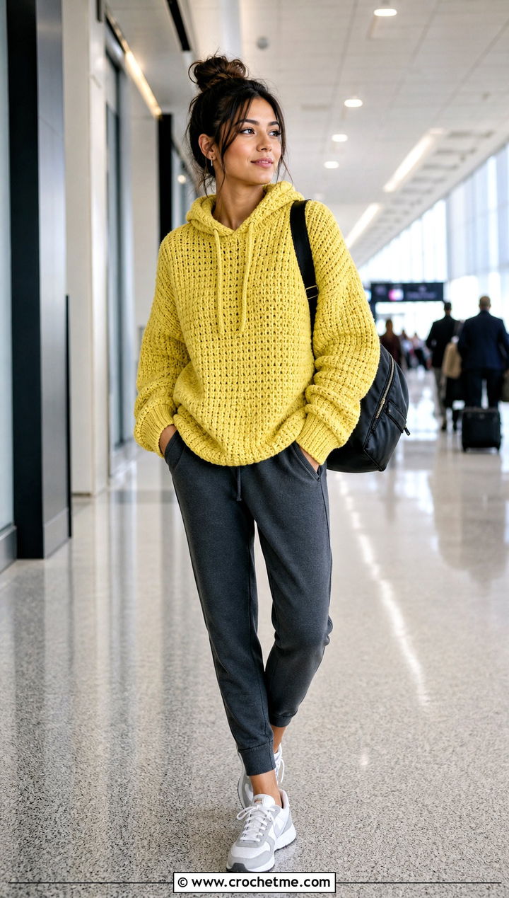 Hooded Crochet Boyfriend Sweater With Joggers - 30 crochet boyfriend sweater outfit ideas