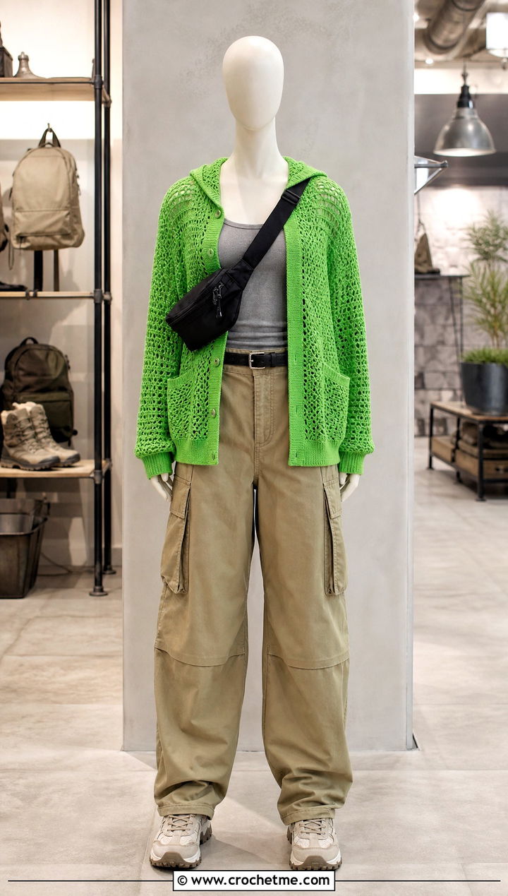 Hooded Crochet Cardigan With Cargo Pants - 15 Crochet Cardigan On Mannequin outfit ideas