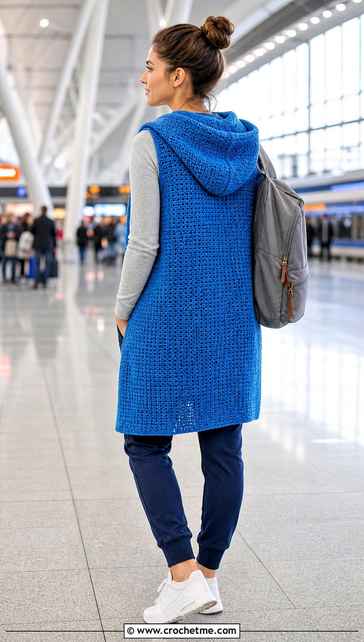 Hooded Crochet Cardigan With Joggers And Sneakers - 30 diy crochet cardigan outfit ideas