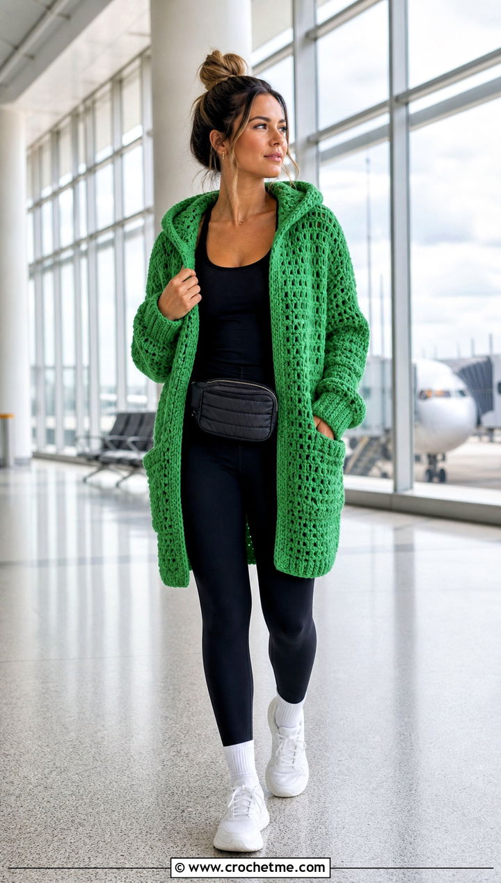Hooded Crochet Cardigan With Leggings - 25 unique crochet cardigan outfit ideas