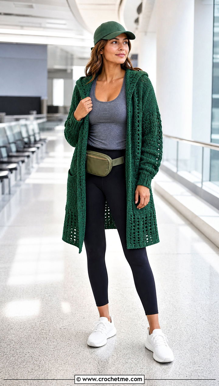 Hooded Crochet Cardigan With Leggings - 30 cute crochet cardigans outfit ideas