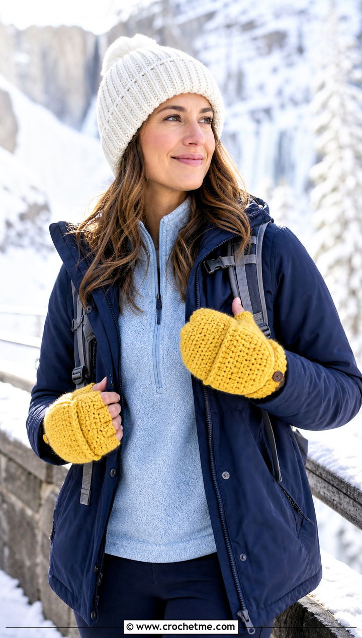 Hooded Crochet Convertible Mittens With Parka - 25 Crochet Convertible Mittens outfit ideas
