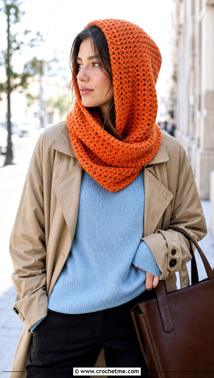 Hooded Crochet Cowl Balaclava With Trench Coat - 30 hooded crochet balaclava outfit ideas