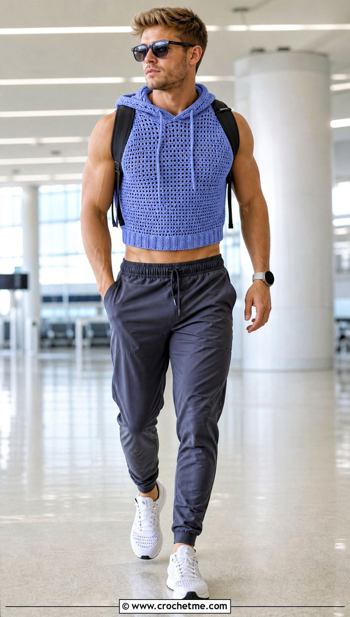 Hooded Crochet Crop Top With Joggers - 25 Men Crochet Crop Top outfit ideas