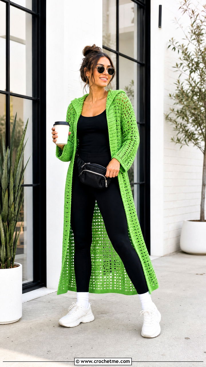 Hooded Crochet Duster Cardigan With Leggings - 35 crochet duster cardigan outfit ideas