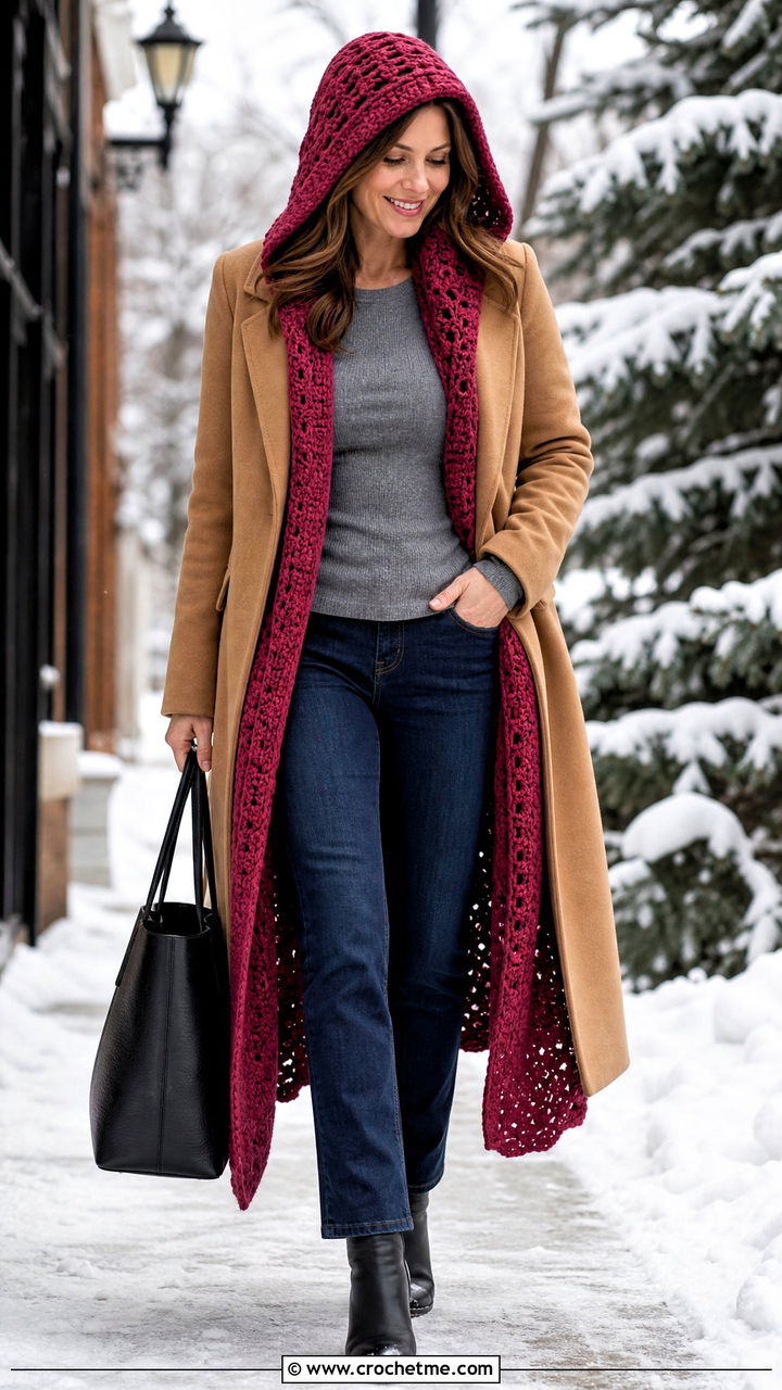 Hooded Crochet Duster Cardigan With Winter Layers - 35 crochet cardigan ideas