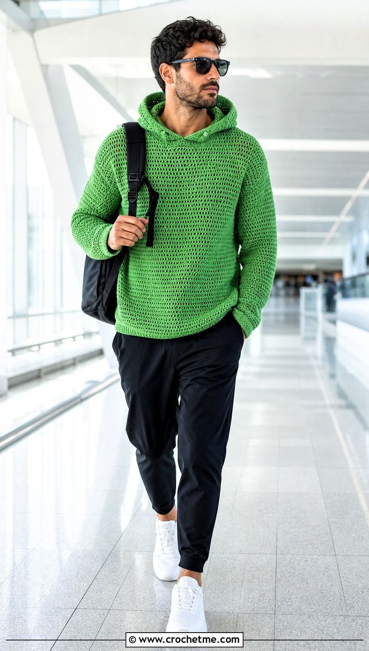 Hooded Crochet Jumper With Joggers - 35 men crochet jumper outfit ideas